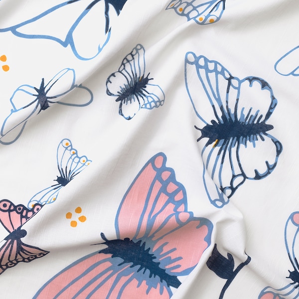 IKEA SÅNGLÄRKA Curtains with tie-backs, 1 pair, butterfly, white blue, 47x98 in, Ikea Ireland | 1746WBLYX