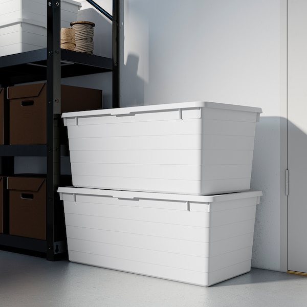 IKEA SOCKERBIT storage box with lid, 15x30x11 ¾ in White, Ikea Ireland | 1908KABSF