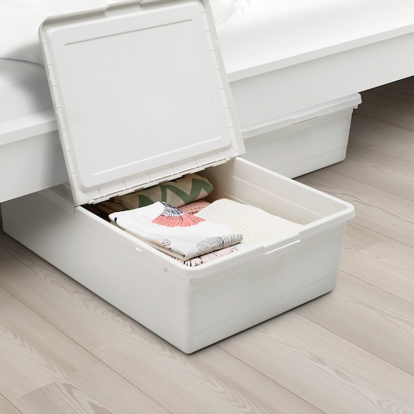 IKEA SOCKERBIT storage box with lid, white, 19 ¾x30 ¼x7 ½ in, Ikea Ireland | 7653IPCDF