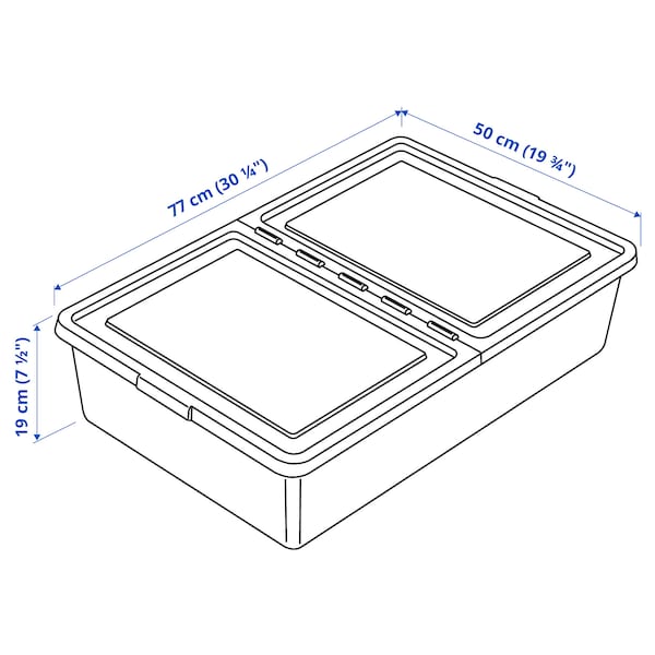 IKEA SOCKERBIT storage box with lid, white, 19 ¾x30 ¼x7 ½ in, Ikea Ireland | 7653IPCDF