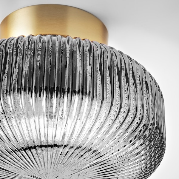 IKEA SOLKLINT ceiling lamp, brass/gray clear glass, 11 in, Ikea Ireland | 8709RKUDN