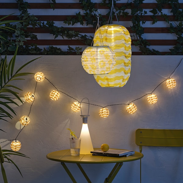 IKEA SOLVINDEN LED string light with 12 lights, outdoor Battery Operated / Yellow Waves, Ikea Ireland | 5438JUSFE