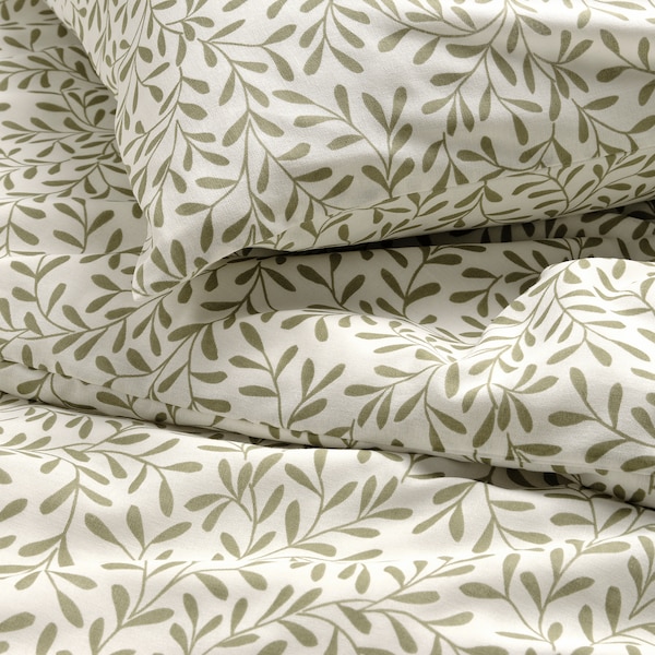 IKEA SORGMANTEL duvet cover and pillowcase(s), Full/Queen (Double/Queen) White / Green, Ikea Ireland | 3461WVBSP