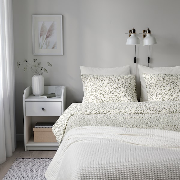 IKEA SORGMANTEL duvet cover and pillowcase(s), Full/Queen (Double/Queen) White / Green, Ikea Ireland | 3461WVBSP