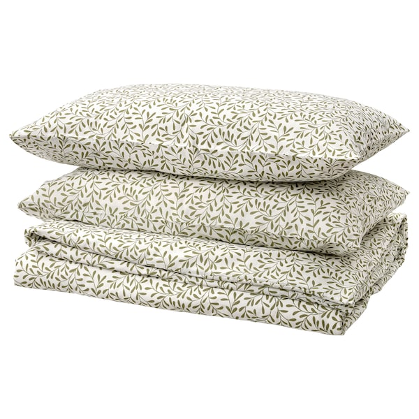 IKEA SORGMANTEL duvet cover and pillowcase(s), Full/Queen (Double/Queen) White / Green, Ikea Ireland | 3461WVBSP