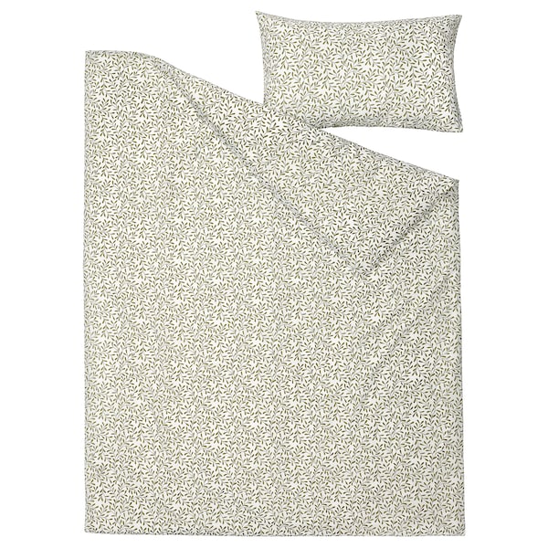 IKEA SORGMANTEL duvet cover and pillowcase(s), Twin White / Green, Ikea Ireland | 6045KVUZB