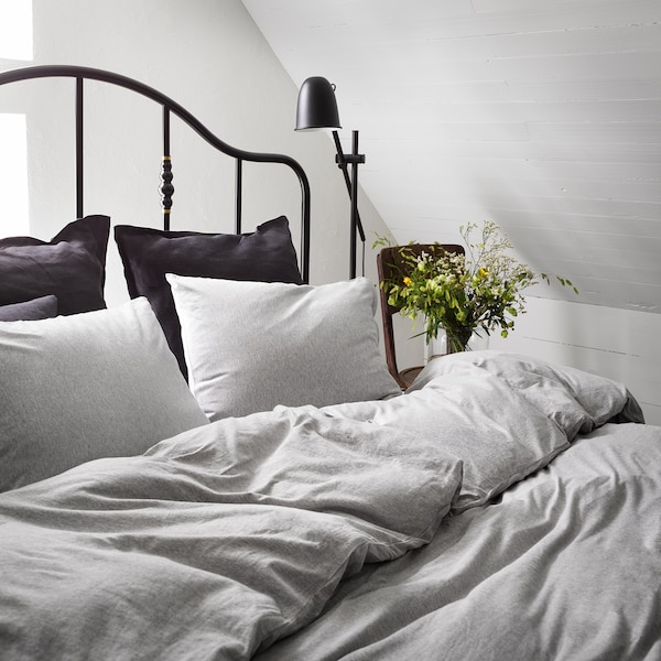 IKEA SPJUTVIAL duvet cover and pillowcase(s), Twin Light Gray / Mélange, Ikea Ireland | 8713ETLBX