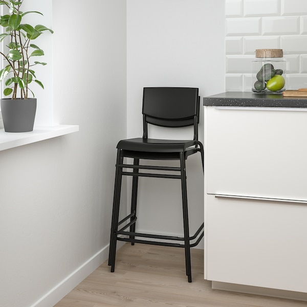 IKEA STIG bar stool with backrest, black/black, 24 3/4 in, Ikea Ireland | 5196FMXZR