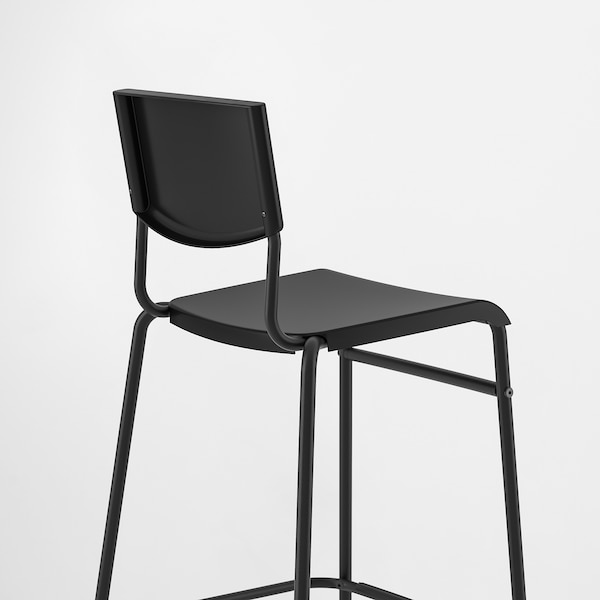 IKEA STIG bar stool with backrest, black/black, 24 3/4 in, Ikea Ireland | 5196FMXZR