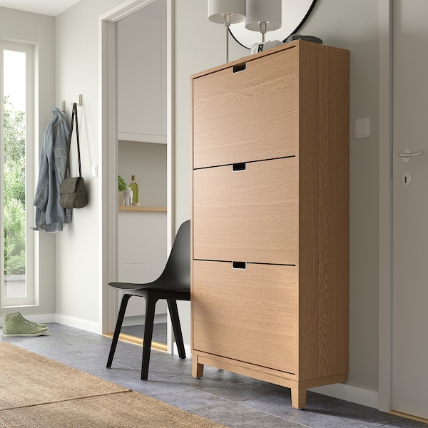 IKEA STÄLL shoe cabinet with 3 compartments, 31 1/8x11 3/8x58 1/4 in Oak Veneer, Ikea Ireland | 3859WHMEA