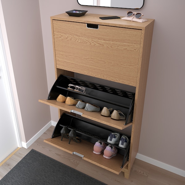IKEA STÄLL shoe cabinet with 3 compartments, 31 1/8x11 3/8x58 1/4 in Oak Veneer, Ikea Ireland | 3859WHMEA