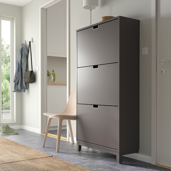 IKEA STÄLL shoe cabinet with 3 compartments, 31 1/8x11 3/8x58 1/4 in Dark Gray, Ikea Ireland | 5729VSRDF