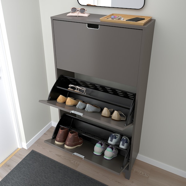 IKEA STÄLL shoe cabinet with 3 compartments, 31 1/8x11 3/8x58 1/4 in Dark Gray, Ikea Ireland | 5729VSRDF