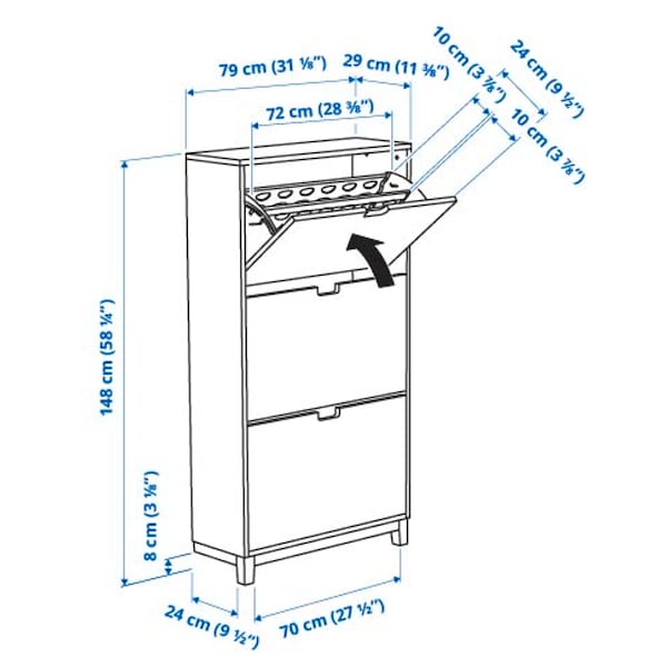 IKEA STÄLL shoe cabinet with 3 compartments, 31 1/8x11 3/8x58 1/4 in Dark Gray, Ikea Ireland | 5729VSRDF