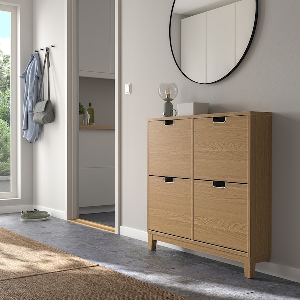 IKEA STÄLL shoe cabinet with 4 compartments, 37 3/4x6 3/4x35 3/8 in Oak Veneer, Ikea Ireland | 4387UVRBG