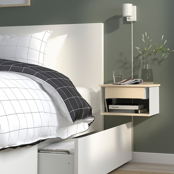 IKEA STOMSÖ wall-mounted bedside table, birch effect white/blue, 14 1/8x11 3/8x7 7/8 in, Ikea Ireland | 1580VQFLI