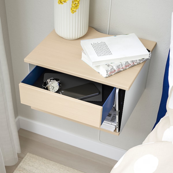IKEA STOMSÖ wall-mounted bedside table, birch effect white/blue, 14 1/8x11 3/8x7 7/8 in, Ikea Ireland | 1580VQFLI