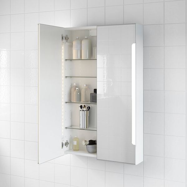 IKEA STORJORM Mirror cabinet w/2 doors & light, 23 5/8x5 1/2x37 3/4 in White, Ikea Ireland | 6098DMTIW