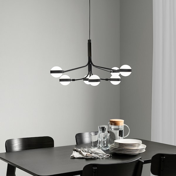 IKEA STORSLINGA LED chandelier, 8-armed, black/white, 28 in, Ikea Ireland | 9807QJSPA