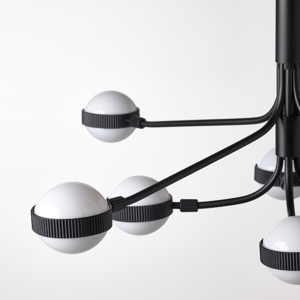 IKEA STORSLINGA LED chandelier, 8-armed, black/white, 28 in, Ikea Ireland | 9807QJSPA
