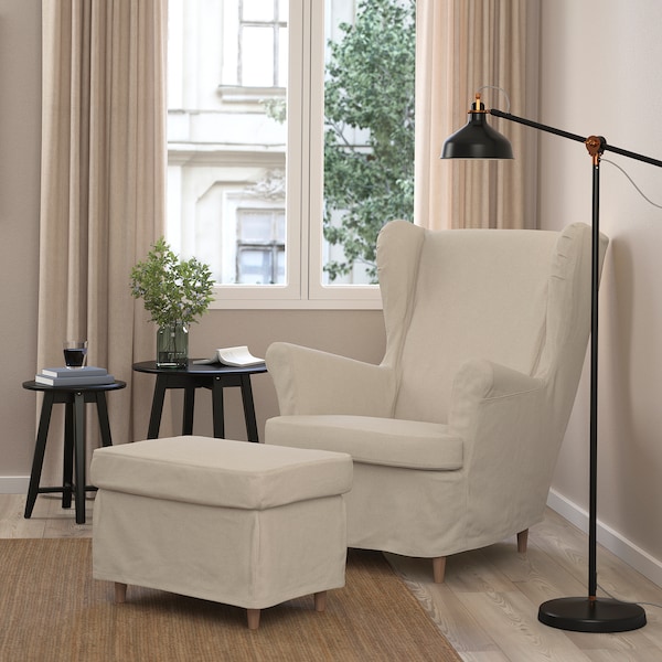 IKEA STRANDMON slipcover for ottoman Risane Natural, Ikea Ireland | 6032UCHGP