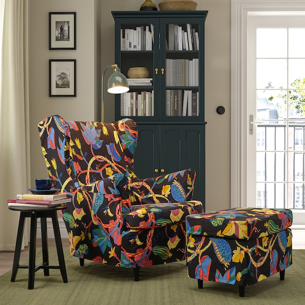 IKEA STRANDMON slipcover for wing chair Stigsbo Multicolor / Black, Ikea Ireland | 4569YQLFA