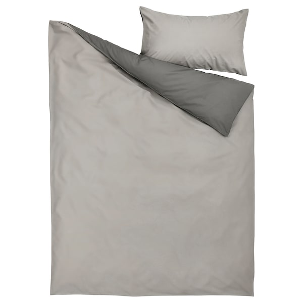 IKEA STRANDTALL duvet cover and pillowcase(s), Twin Gray / Dark Gray, Ikea Ireland | 8219XAMDZ