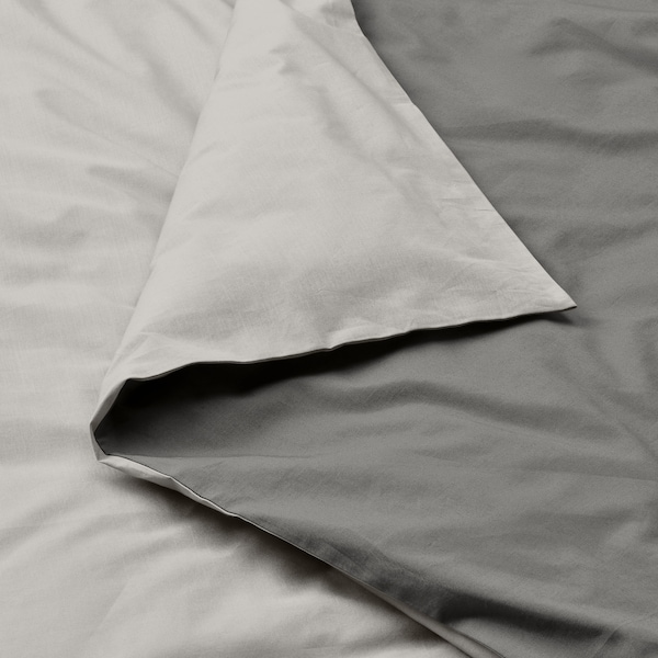 IKEA STRANDTALL duvet cover and pillowcase(s), Twin Gray / Dark Gray, Ikea Ireland | 8219XAMDZ