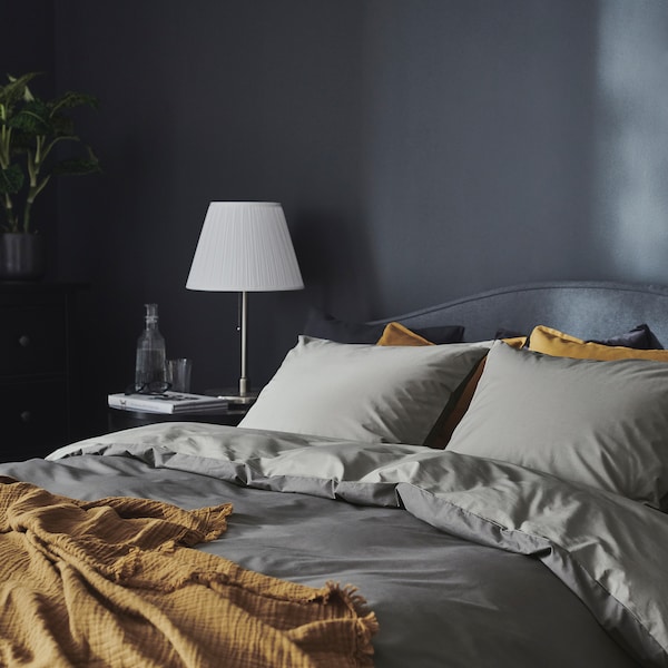 IKEA STRANDTALL duvet cover and pillowcase(s), Twin Gray / Dark Gray, Ikea Ireland | 8219XAMDZ