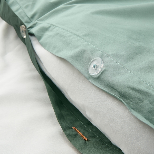 IKEA STRANDTALL duvet cover and pillowcase(s), Full/Queen (Double/Queen) Gray Green / Dark Green, Ikea Ireland | 4327FDAUJ