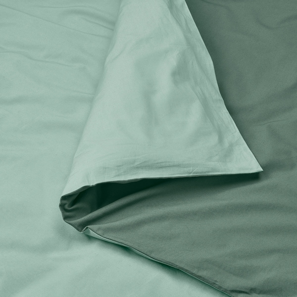 IKEA STRANDTALL duvet cover and pillowcase(s), Full/Queen (Double/Queen) Gray Green / Dark Green, Ikea Ireland | 4327FDAUJ