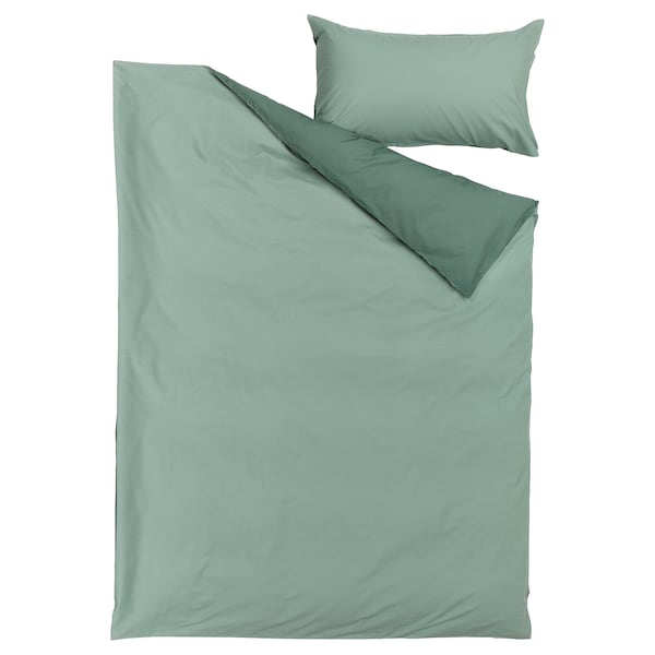 IKEA STRANDTALL duvet cover and pillowcase(s), Twin Gray / Green / Dark Green, Ikea Ireland | 3094IRFZD