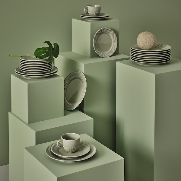 IKEA STRIMMIG plate, 10 ½ in, 4 pack Stoneware Pale Gray / Green, Ikea Ireland | 4761XBJPY