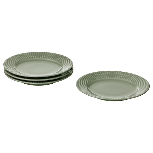 IKEA STRIMMIG side plate, 8 in, 4 pack Stoneware Pale Gray / Green, Ikea Ireland | 6428HUXER