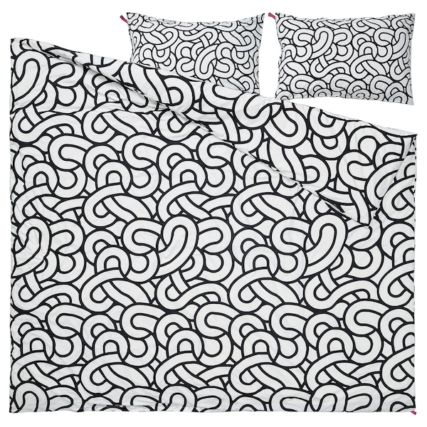 IKEA SÖTRÖNN duvet cover and pillowcase(s), Full/Queen (Double/Queen) White / Black / Patterned, Ikea Ireland | 7140ZUMPR