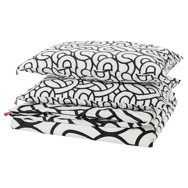 IKEA SÖTRÖNN duvet cover and pillowcase(s), Full/Queen (Double/Queen) White / Black / Patterned, Ikea Ireland | 7140ZUMPR