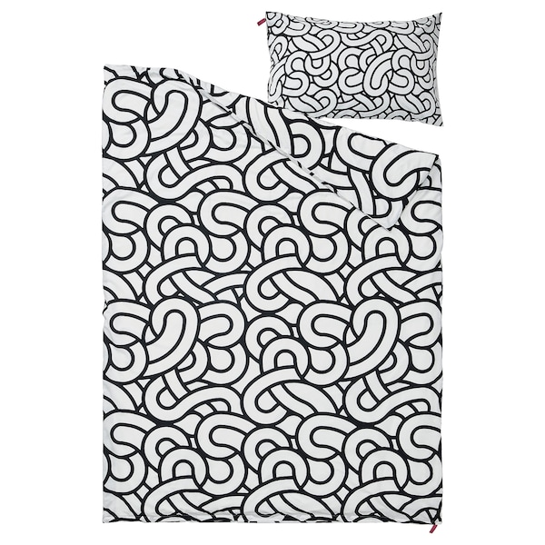 IKEA SÖTRÖNN duvet cover and pillowcase(s), Twin White / Black / Patterned, Ikea Ireland | 0759DEHKI