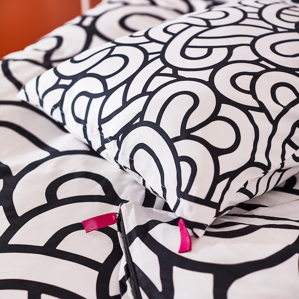IKEA SÖTRÖNN duvet cover and pillowcase(s), Twin White / Black / Patterned, Ikea Ireland | 0759DEHKI