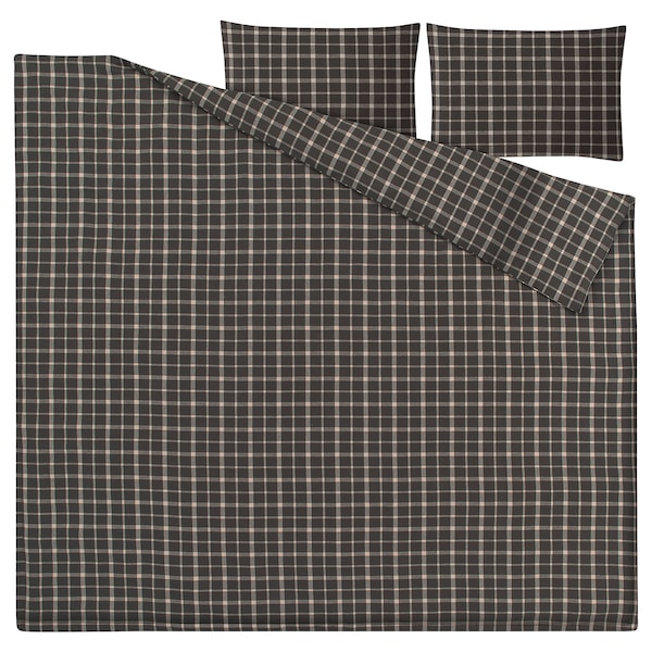IKEA STRUTBRÄKEN duvet cover and pillowcase(s), Full/Queen (Double/Queen) Gray / Check, Ikea Ireland | 1793YQRKV