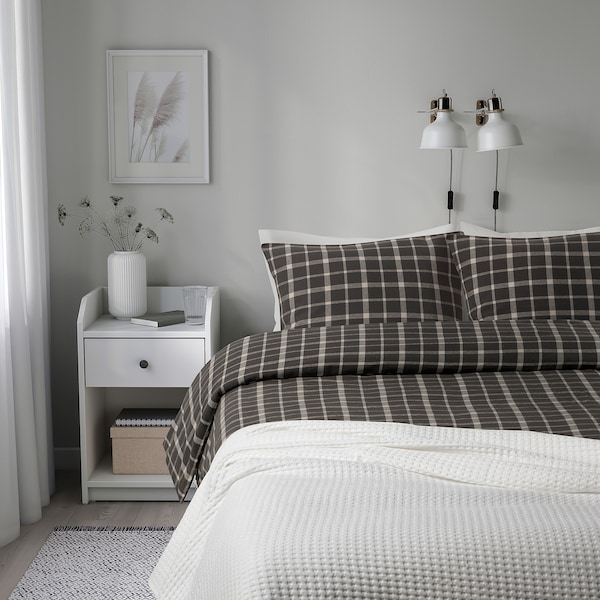IKEA STRUTBRÄKEN duvet cover and pillowcase(s), Full/Queen (Double/Queen) Gray / Check, Ikea Ireland | 1793YQRKV