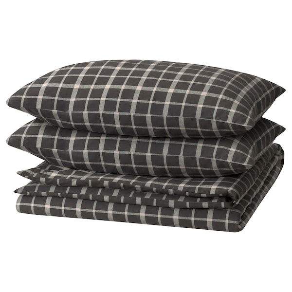 IKEA STRUTBRÄKEN duvet cover and pillowcase(s), Full/Queen (Double/Queen) Gray / Check, Ikea Ireland | 1793YQRKV