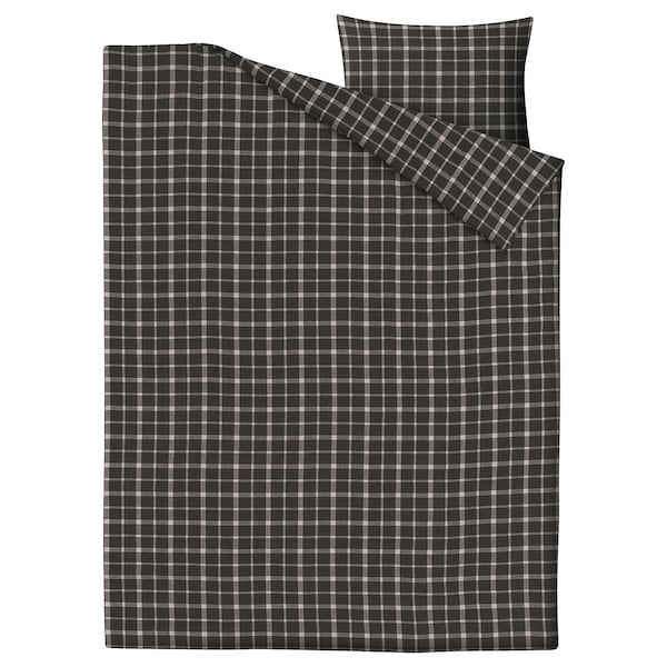 IKEA STRUTBRÄKEN duvet cover and pillowcase(s), Twin Gray / Check, Ikea Ireland | 9234KJEBO