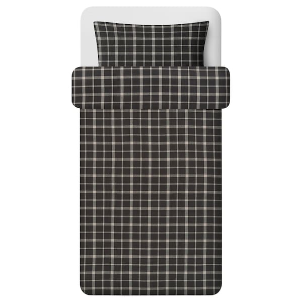 IKEA STRUTBRÄKEN duvet cover and pillowcase(s), Twin Gray / Check, Ikea Ireland | 9234KJEBO