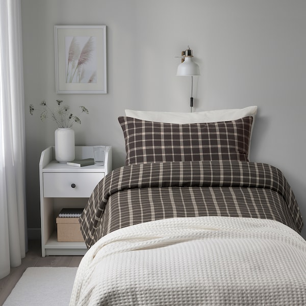 IKEA STRUTBRÄKEN duvet cover and pillowcase(s), Twin Gray / Check, Ikea Ireland | 9234KJEBO