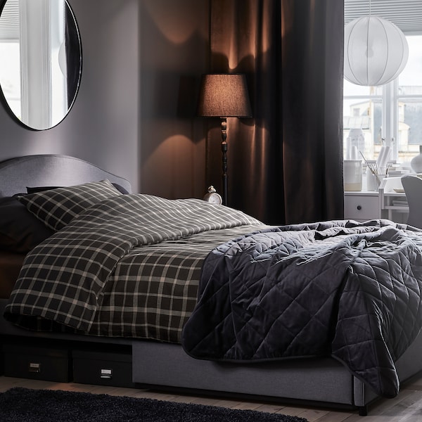 IKEA STRUTBRÄKEN duvet cover and pillowcase(s), Twin Gray / Check, Ikea Ireland | 9234KJEBO