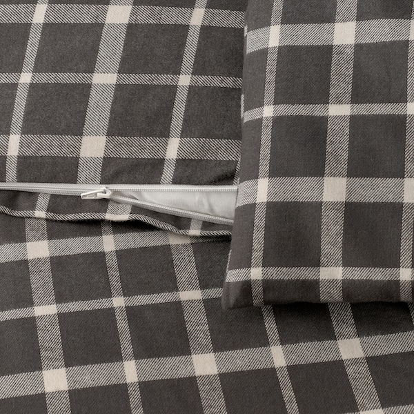 IKEA STRUTBRÄKEN duvet cover and pillowcase(s), Twin Gray / Check, Ikea Ireland | 9234KJEBO