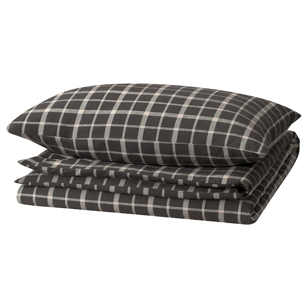 IKEA STRUTBRÄKEN duvet cover and pillowcase(s), Twin Gray / Check, Ikea Ireland | 9234KJEBO