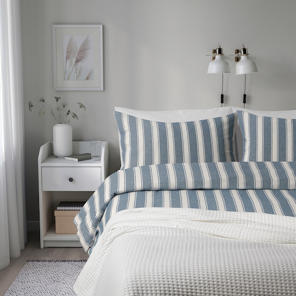 IKEA STRUTBRÄKEN duvet cover and pillowcase(s), Full/Queen (Double/Queen) White / Blue / Stripe, Ikea Ireland | 2604UNBJI