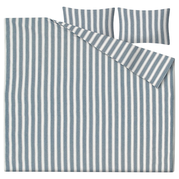 IKEA STRUTBRÄKEN duvet cover and pillowcase(s), King White / Blue / Stripe, Ikea Ireland | 5813QWMYC