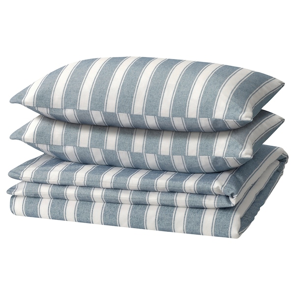 IKEA STRUTBRÄKEN duvet cover and pillowcase(s), King White / Blue / Stripe, Ikea Ireland | 5813QWMYC